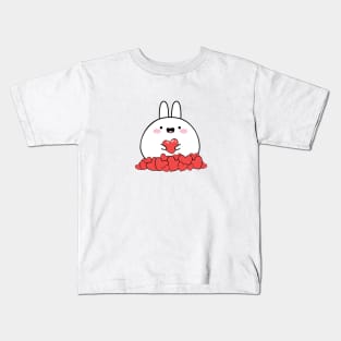 Happy rabbit with hearts, Cute white rabbit, Valentines day, Cute sticker, Kawaii rabbit Kids T-Shirt